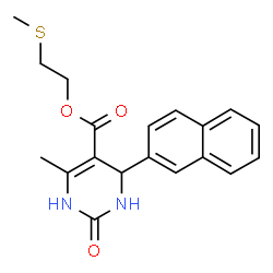ChemSpider 2D Image | 2-(Methylsulfanyl)ethyl 6-methyl-4-(2-naphthyl)-2-oxo-1,2,3,4-tetrahydro-5-pyrimidinecarboxylate | C19H20N2O3S