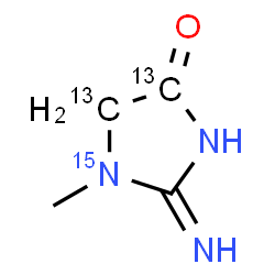 ChemSpider 2D Image | 2-Imino-1-methyl-4-(4,5-~13~C_2_,1-~15~N)imidazolidinone | C213C2H7N215NO