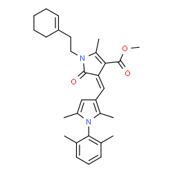 ChemSpider 2D Image | Methyl (4Z)-1-[2-(1-cyclohexen-1-yl)ethyl]-4-{[1-(2,6-dimethylphenyl)-2,5-dimethyl-1H-pyrrol-3-yl]methylene}-2-methyl-5-oxo-4,5-dihydro-1H-pyrrole-3-carboxylate | C30H36N2O3