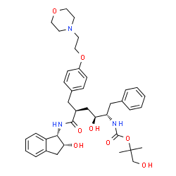 ChemSpider 2D Image | 1-Hydroxy-2-methyl-2-propanyl [(2S,3S,5R)-3-hydroxy-6-{[(1S,2R)-2-hydroxy-2,3-dihydro-1H-inden-1-yl]amino}-5-{4-[2-(4-morpholinyl)ethoxy]benzyl}-6-oxo-1-phenyl-2-hexanyl]carbamate | C39H51N3O8
