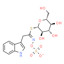 ChemSpider 2D Image | 1-S-[(1E)-2-(1H-Indol-3-yl)-N-(sulfonatooxy)ethanimidoyl]-1-thio-beta-D-glucopyranose | C16H19N2O9S2