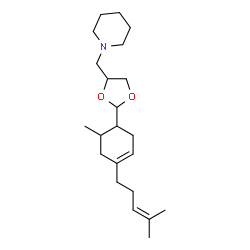 ChemSpider 2D Image | 1,3-Dioxolane, 2-[4-(4-methyl-3-pentenyl)-6-methyl-3-cyclohexenyl]-4-(1-piperidylmethyl)- | C22H37NO2