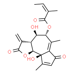 ChemSpider 2D Image | (3aR,4R,5R,9aR,9bS)-4,9a-Dihydroxy-6,9-dimethyl-3-methylene-2,7-dioxo-2,3,3a,4,5,7,9a,9b-octahydroazuleno[4,5-b]furan-5-yl (2Z)-2-methyl-2-butenoate | C20H22O7