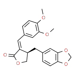 ChemSpider 2D Image | (3E,4R)-4-(1,3-Benzodioxol-5-ylmethyl)-3-(3,4-dimethoxybenzylidene)dihydro-2(3H)-furanone | C21H20O6