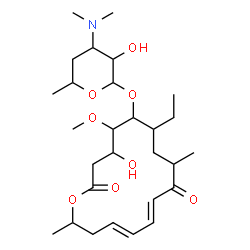 ChemSpider 2D Image | (11E,13E)-6-{[4-(Dimethylamino)-3-hydroxy-6-methyltetrahydro-2H-pyran-2-yl]oxy}-7-ethyl-4-hydroxy-5-methoxy-9,16-dimethyloxacyclohexadeca-11,13-diene-2,10-dione | C28H47NO8