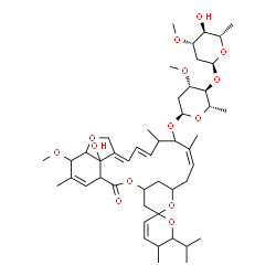 ChemSpider 2D Image | (10'Z,14'E,16'E)-24'-Hydroxy-6-isopropyl-21'-methoxy-5,11',13',22'-tetramethyl-2'-oxo-5,6-dihydrospiro[pyran-2,6'-[3,7,19]trioxatetracyclo[15.6.1.1~4,8~.0~20,24~]pentacosa[10,14,16,22]tetraen]-12'-yl 
2,6-dideoxy-4-O-(2,6-dideoxy-3-O-methyl-alpha-L-arabino-hexopyranosyl)-3-O-methyl-alpha-L-arabino-hexopyranoside | C48H72O14
