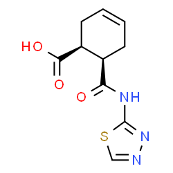 ChemSpider 2D Image | (1S,6R)-6-(1,3,4-Thiadiazol-2-ylcarbamoyl)-3-cyclohexene-1-carboxylic acid | C10H11N3O3S