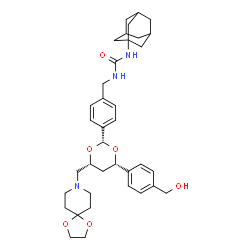 ChemSpider 2D Image | 1-Adamantan-1-yl-3-(4-{(2R,4R,6S)-4-(1,4-dioxa-8-azaspiro[4.5]dec-8-ylmethyl)-6-[4-(hydroxymethyl)phenyl]-1,3-dioxan-2-yl}benzyl)urea | C37H49N3O6