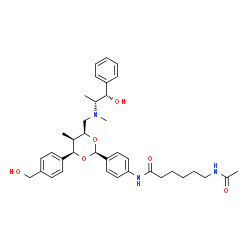 ChemSpider 2D Image | 6-Acetamido-N-{4-[(2S,4R,5R,6S)-4-[4-(hydroxymethyl)phenyl]-6-({[(1S,2R)-1-hydroxy-1-phenyl-2-propanyl](methyl)amino}methyl)-5-methyl-1,3-dioxan-2-yl]phenyl}hexanamide | C37H49N3O6
