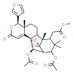 ChemSpider 2D Image | Methyl [(1S,6R,7R,11S,15R,16R,18R)-14,18-diacetoxy-6-(3-furyl)-16-hydroxy-7,11,13,13-tetramethyl-4-oxo-5,17-dioxapentacyclo[13.2.1.0~1,10~.0~2,7~.0~11,16~]octadec-2-en-12-yl]acetate | C31H38O11