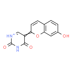 ChemSpider 2D Image | 5-(7-Hydroxy-2H-chromen-2-ylidene)-2,4-dioxo-2,3,4,5-tetrahydropyrimidin-1-ium | C13H9N2O4