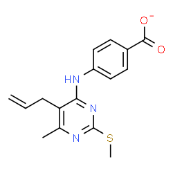 ChemSpider 2D Image | 4-{[5-Allyl-6-methyl-2-(methylsulfanyl)-4-pyrimidinyl]amino}benzoate | C16H16N3O2S