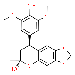 ChemSpider 2D Image | (6S,8S)-8-(4-Hydroxy-3,5-dimethoxyphenyl)-6-methyl-7,8-dihydro-6H-[1,3]dioxolo[4,5-g]chromen-6-ol | C19H20O7