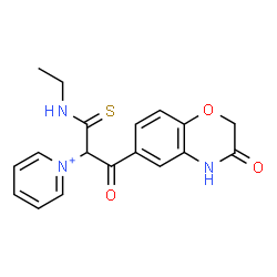 ChemSpider 2D Image | 1-[1-(Ethylamino)-3-oxo-3-(3-oxo-3,4-dihydro-2H-1,4-benzoxazin-6-yl)-1-thioxo-2-propanyl]pyridinium | C18H18N3O3S