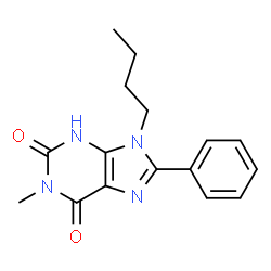 ChemSpider 2D Image | 9-Butyl-1-methyl-8-phenyl-3,9-dihydro-1H-purine-2,6-dione | C16H18N4O2
