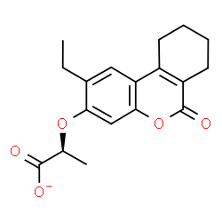 ChemSpider 2D Image | (2S)-2-[(2-Ethyl-6-oxo-7,8,9,10-tetrahydro-6H-benzo[c]chromen-3-yl)oxy]propanoate | C18H19O5