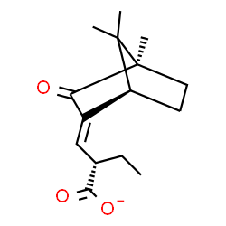 ChemSpider 2D Image | (2S)-2-{(E)-[(1R,4R)-4,7,7-Trimethyl-3-oxobicyclo[2.2.1]hept-2-ylidene]methyl}butanoate | C15H21O3