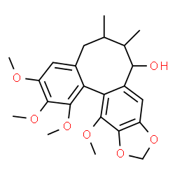 ChemSpider 2D Image | 1,2,3,13-Tetramethoxy-6,7-dimethyl-5,6,7,8-tetrahydrobenzo[3,4]cycloocta[1,2-f][1,3]benzodioxol-8-ol | C23H28O7