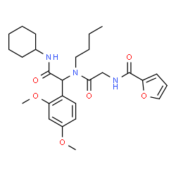 ChemSpider 2D Image | N-(2-{Butyl[2-(cyclohexylamino)-1-(2,4-dimethoxyphenyl)-2-oxoethyl]amino}-2-oxoethyl)-2-furamide | C27H37N3O6