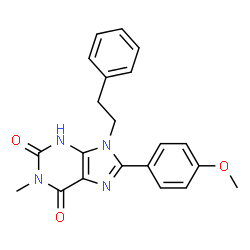 ChemSpider 2D Image | 8-(4-Methoxyphenyl)-1-methyl-9-(2-phenylethyl)-3,9-dihydro-1H-purine-2,6-dione | C21H20N4O3