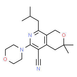 ChemSpider 2D Image | 8-Isobutyl-3,3-dimethyl-6-(4-morpholinyl)-3,4-dihydro-1H-pyrano[3,4-c]pyridine-5-carbonitrile | C19H27N3O2