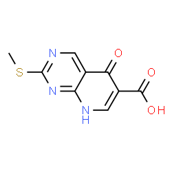 ChemSpider 2D Image | 2-(Methylthio)-5-oxo-5,8-dihydropyrido[2,3-d]pyrimidine-6-carboxylic acid | C9H7N3O3S