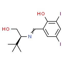ChemSpider 2D Image | 2-({[(2S)-1-Hydroxy-3,3-dimethyl-2-butanyl]imino}methyl)-4,6-diiodophenol | C13H17I2NO2