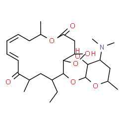 ChemSpider 2D Image | (11E,13Z)-6-{[4-(Dimethylamino)-3-hydroxy-6-methyltetrahydro-2H-pyran-2-yl]oxy}-7-ethyl-4-hydroxy-5-methoxy-9,16-dimethyloxacyclohexadeca-11,13-diene-2,10-dione (non-preferred name) | C28H47NO8