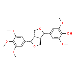 ChemSpider 2D Image | 2,6-Dimethoxy-4-[(1S,3aS,4S,6aR)-4-(3,4,5-trimethoxyphenyl)tetrahydro-1H,3H-furo[3,4-c]furan-1-yl]phenol | C23H28O8