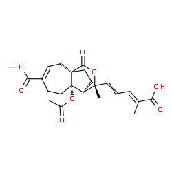 ChemSpider 2D Image | (2E)-5-[(1R,7S,8S,9R)-7-Acetoxy-4-(methoxycarbonyl)-9-methyl-11-oxo-10-oxatricyclo[6.3.2.0~1,7~]tridec-3-en-9-yl]-2-methyl-2,4-pentadienoic acid | C23H28O8