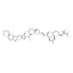 ChemSpider 2D Image | (2R)-2-Hydroxy-3-[(2S,5R,6R,8S)-5-hydroxy-8-{(2R)-4-[(2R,4a'R,5R,6'S,8'R,8a'S)-8'-hydroxy-6'-{(1S,3S)-1-hydroxy-3-[(2S,3R,6S)-3-methyl-1,7-dioxaspiro[5.5]undec-2-yl]butyl}-7'-methyleneoctahydro-3H,3'H
-spiro[furan-2,2'-pyrano[3,2-b]pyran]-5-yl]-3-buten-2-yl}-10-methyl-1,7-dioxaspiro[5.5]undec-10-en-2-yl]-2-methylpropanoic acid | C44H68O13
