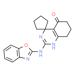 ChemSpider 2D Image | 2-(1,3-benzoxazol-2-ylamino)-5-spiro[1,6,7,8-tetrahydroquinazoline-4,1'-cyclopentane]one | C19H20N4O2