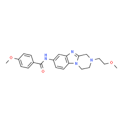 ChemSpider 2D Image | 4-Methoxy-N-[2-(2-methoxyethyl)-1,2,3,4-tetrahydropyrazino[1,2-a]benzimidazol-8-yl]benzamide | C21H24N4O3