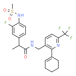 ChemSpider 2D Image | N-{[2-(1-Cyclohexen-1-yl)-6-(trifluoromethyl)-3-pyridinyl]methyl}-2-{3-fluoro-4-[(methylsulfonyl)amino]phenyl}propanamide | C23H25F4N3O3S