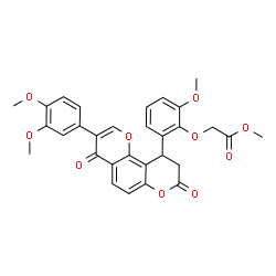 ChemSpider 2D Image | Methyl {2-[3-(3,4-dimethoxyphenyl)-4,8-dioxo-9,10-dihydro-4H,8H-pyrano[2,3-f]chromen-10-yl]-6-methoxyphenoxy}acetate | C30H26O10