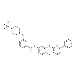 ChemSpider 2D Image | 3-{[4-(~2~H_3_)Methyl-1-piperazinyl]methyl}-N-(4-methyl-3-{[4-(3-pyridinyl)-2-pyrimidinyl]amino}phenyl)benzamide | C29H28D3N7O