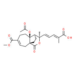 ChemSpider 2D Image | (2E,4E)-5-[(1R,7S,8R,9R)-7-Acetoxy-4-(methoxycarbonyl)-9-methyl-11-oxo-10-oxatricyclo[6.3.2.0~1,7~]tridec-3-en-9-yl]-2-methyl-2,4-pentadienoic acid | C23H28O8