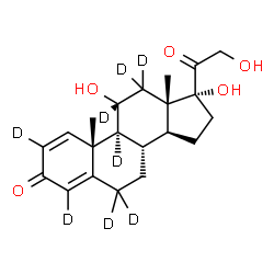 ChemSpider 2D Image | (11beta)-11,17,21-Trihydroxy(2,4,6,6,9,11,12,12-~2~H_8_)pregna-1,4-diene-3,20-dione | C21H20D8O5