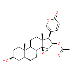 ChemSpider 2D Image | (3beta,5beta,15alpha,16beta)-16-Acetoxy-3-hydroxy-14,15-epoxybufa-20,22-dienolide | C26H34O6