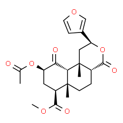 ChemSpider 2D Image | Methyl (2S,4aR,6aS,7S,9R,10aS,10bS)-9-acetoxy-2-(3-furyl)-6a,10b-dimethyl-4,10-dioxododecahydro-2H-benzo[f]isochromene-7-carboxylate | C23H28O8