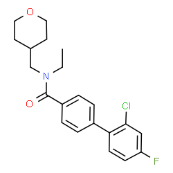 ChemSpider 2D Image | 2'-Chloro-N-ethyl-4'-fluoro-N-(tetrahydro-2H-pyran-4-ylmethyl)-4-biphenylcarboxamide | C21H23ClFNO2