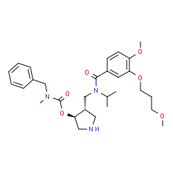 ChemSpider 2D Image | (3S,4S)-4-({Isopropyl[4-methoxy-3-(3-methoxypropoxy)benzoyl]amino}methyl)-3-pyrrolidinyl benzyl(methyl)carbamate | C29H41N3O6