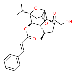 ChemSpider 2D Image | (1S,2R,5R,6S,7R,8R,10R)-10-(Glycoloyloxy)-8-isopropyl-1,5-dimethyl-11-oxatricyclo[6.2.1.0~2,6~]undec-7-yl (2E)-3-phenylacrylate | C26H34O6