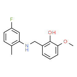 ChemSpider 2D Image | 2-{[(5-Fluoro-2-methylphenyl)amino]methyl}-6-methoxyphenol | C15H16FNO2