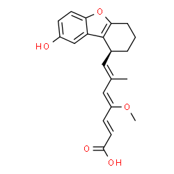 ChemSpider 2D Image | (2E,4Z,6E)-7-[(1S)-8-Hydroxy-1,2,3,4-tetrahydrodibenzo[b,d]furan-1-yl]-4-methoxy-6-methyl-2,4,6-heptatrienoic acid | C21H22O5