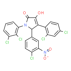ChemSpider 2D Image | 5-(4-Chloro-3-nitrophenyl)-1-(2,3-dichlorophenyl)-4-(2,4-dichlorophenyl)-3-hydroxy-1,5-dihydro-2H-pyrrol-2-one | C22H11Cl5N2O4