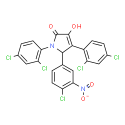 ChemSpider 2D Image | 5-(4-Chloro-3-nitrophenyl)-1,4-bis(2,4-dichlorophenyl)-3-hydroxy-1,5-dihydro-2H-pyrrol-2-one | C22H11Cl5N2O4