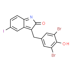 ChemSpider 2D Image | 3-(3,5-Dibromo-4-hydroxybenzyl)-5-iodo-2H-indol-2-one | C15H8Br2INO2