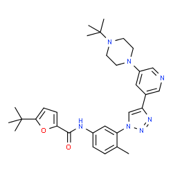 ChemSpider 2D Image | N-[4-Methyl-3-(4-{5-[4-(2-methyl-2-propanyl)-1-piperazinyl]-3-pyridinyl}-1H-1,2,3-triazol-1-yl)phenyl]-5-(2-methyl-2-propanyl)-2-furamide | C31H39N7O2