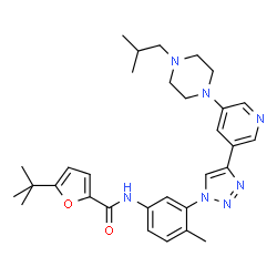 ChemSpider 2D Image | N-(3-{4-[5-(4-Isobutyl-1-piperazinyl)-3-pyridinyl]-1H-1,2,3-triazol-1-yl}-4-methylphenyl)-5-(2-methyl-2-propanyl)-2-furamide | C31H39N7O2